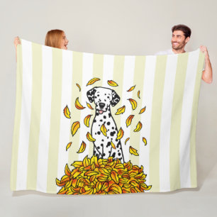Herbstlaub Dalmatiner (schwarz 1) Hund Niedlich sp Fleecedecke