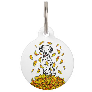 Herbstlaub Dalmatiner (schwarz 1) Hund Niedlich sp Haustiermarke