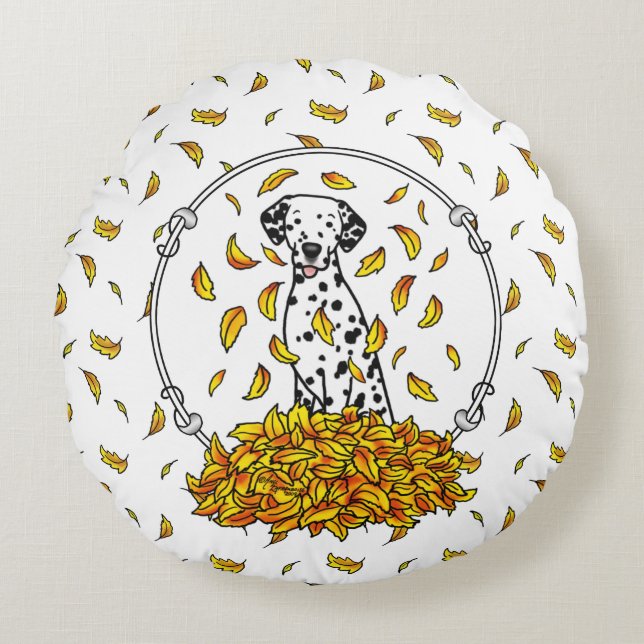 Herbstlaub Dalmatiner (schwarz 1) Hund Niedlich sp Rundes Kissen (Vorderseite)