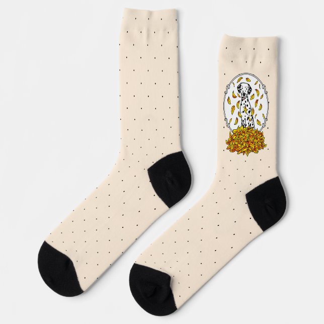 Herbstlaub Dalmatiner (schwarz 1) Hund Niedlich sp Socken (Linkes Detail)
