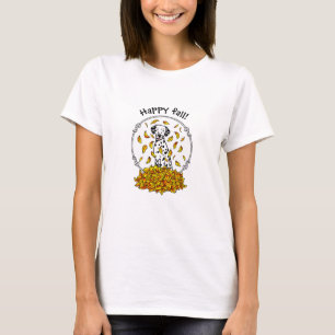 Herbstlaub Dalmatiner (schwarz 1) Hunde Spaß spiel T-Shirt