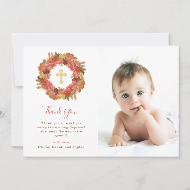 Herbstlaub der Herbst-Taufe-| und GoldquerFoto Dankeskarte (Vorderseite)
