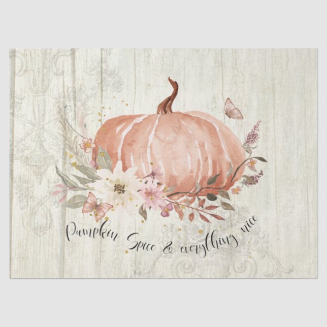 Herbstlaub des Herbstpumpenkammes Rustikales Holzd Seidenpapier (Vorderseite)
