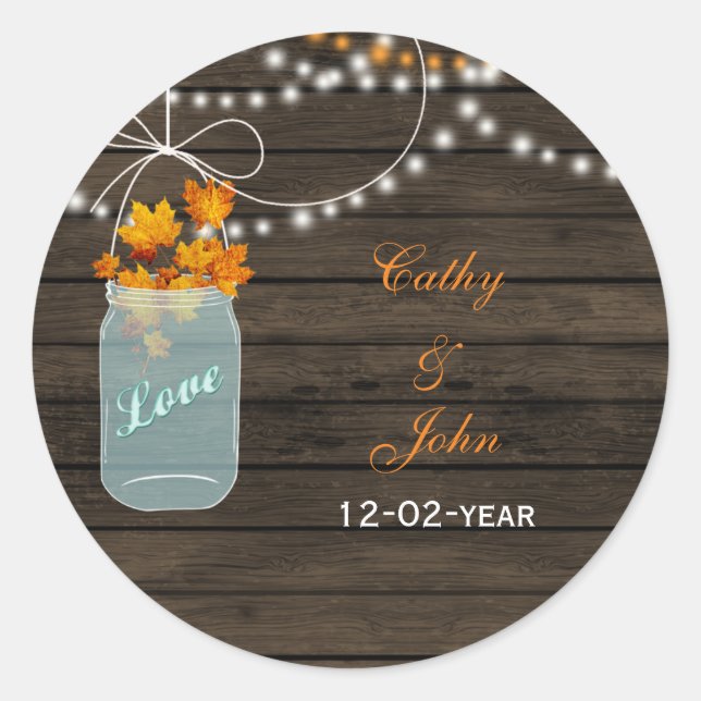 Herbstlaub, die die Gastgeschenk Hochzeit der Kaug Runder Aufkleber (Vorderseite)