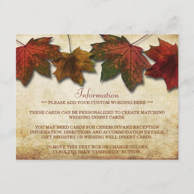 Herbstlaub Einsteckkarte für Hochzeiten Begleitkarte (Vorderseite)
