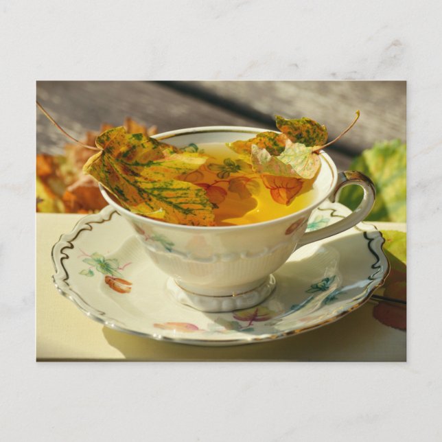 Herbstlaub Englischer Tee Herbst Hütte Postkarte (Vorderseite)