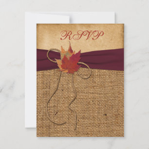 Herbstlaub, FAUX Jute RSVP Karte - Weinrot