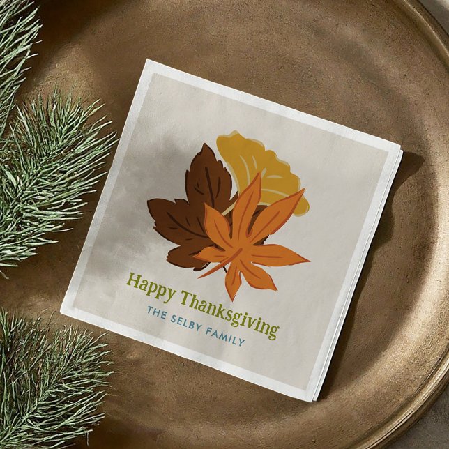 Herbstlaub, frohes Erntedankfest Serviette (Falling Leaves Autumnal Happy Thanksgiving Napkins)