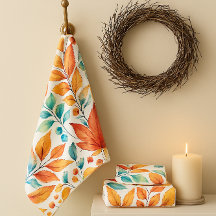 Herbstlaub Gold Türkis Orange Handtuch-Set