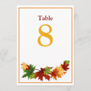 Herbstlaub Große Tischnummer Karte 5 x 7