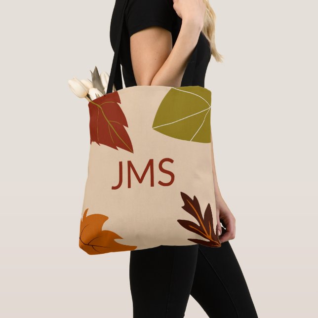 Herbstlaub Grünbraun-Orange-Monogramm Tasche (Von Nahem)