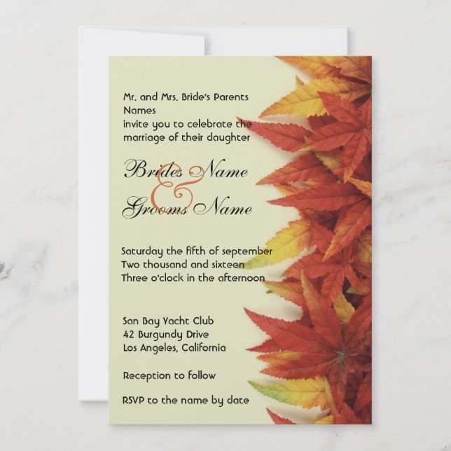 Herbstlaub/Herbst Einladung zur Hochzeit (Vorderseite)