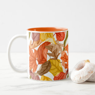 Herbstlaub Herbst Farbige Saisonale Botanik  Zweifarbige Tasse