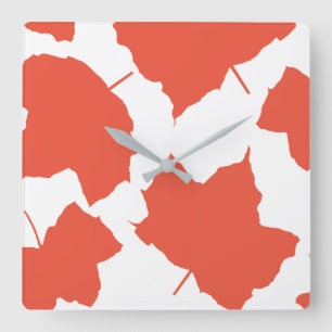 Herbstlaub Herbstfarben Orangefarbenes Blattmuster Quadratische Wanduhr
