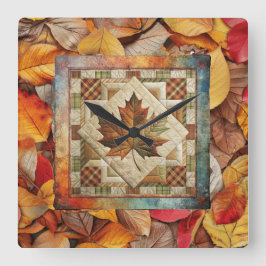 Herbstlaub Herbstmauer Quadratische Wanduhr