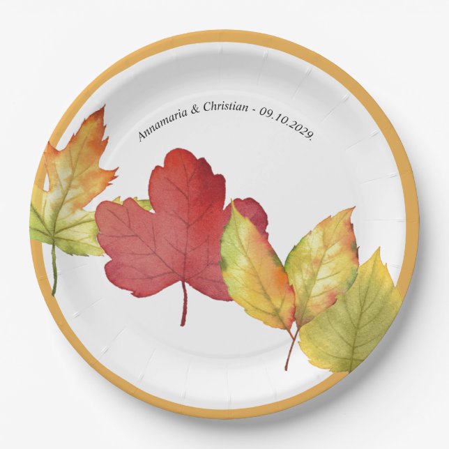 Herbstlaub Hochzeit  Pappteller (Vorderseite)