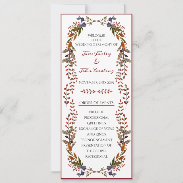 Herbstlaub-Hochzeitsprogramm Einladung (Vorderseite)