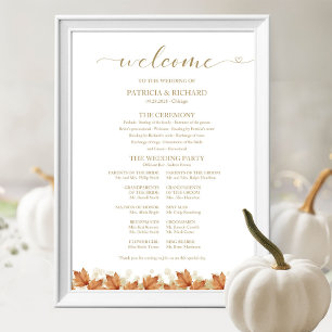 Herbstlaub-Hochzeitsprogramm-Schild Poster