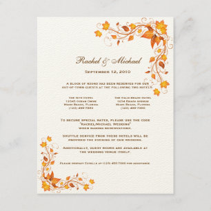 Herbstlaub Hochzeitsunterkunftskarte Begleitkarte