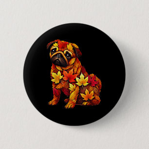 Herbstlaub Hund Pug Natur Männer Frauen Kinder Button