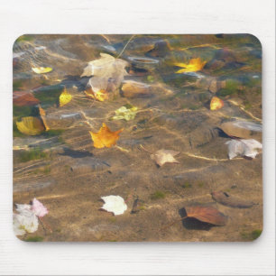 Herbstlaub im Teichwasser Naturfotografie Mousepad