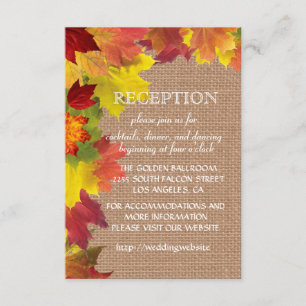 Herbstlaub Jute-Hochzeitsempfang-Einzäunung Begleitkarte