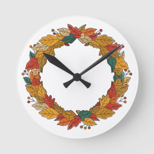 Herbstlaub-Kranzkreis Runde Wanduhr
