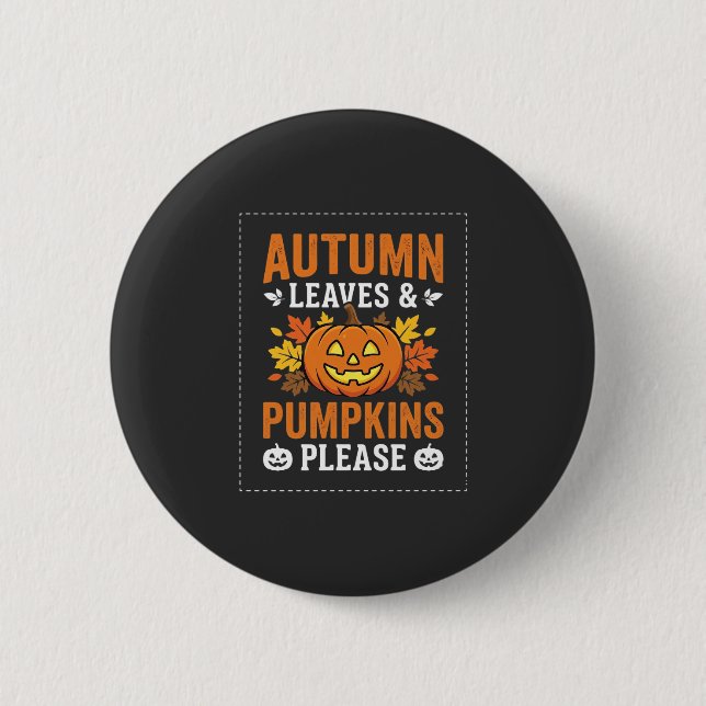 Herbstlaub-Kürbis-Halloween-Design Button (Vorderseite)