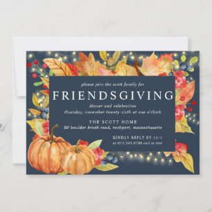 Herbstlaub-Kürbis-Lichterkette Friendsgiving Einladung