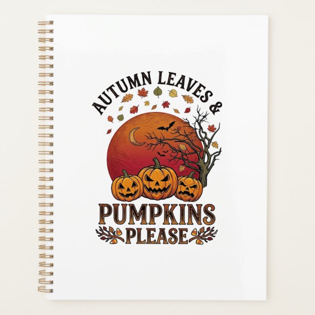 Herbstlaub Kürbisse Bitte Halloween Fledermäuse Bä Planer (Vorderseite)
