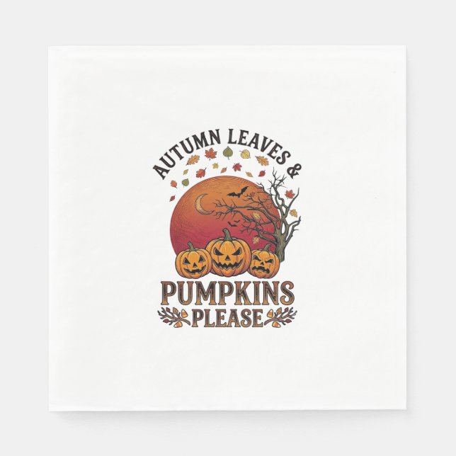 Herbstlaub Kürbisse Bitte Halloween Fledermäuse Bä Serviette (Vorderseite)