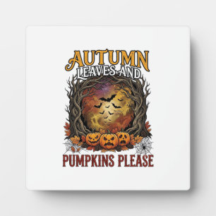 Herbstlaub Kürbisse Bitte Halloween Gruselige Bäum Fotoplatte