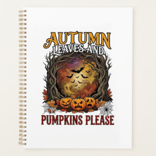 Herbstlaub Kürbisse Bitte Halloween Gruselige Bäum Planer