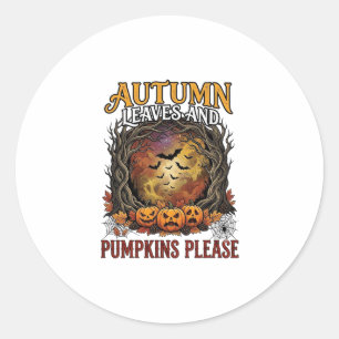 Herbstlaub Kürbisse Bitte Halloween Gruselige Bäum Runder Aufkleber