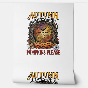 Herbstlaub Kürbisse Bitte Halloween Gruselige Bäum Tapete