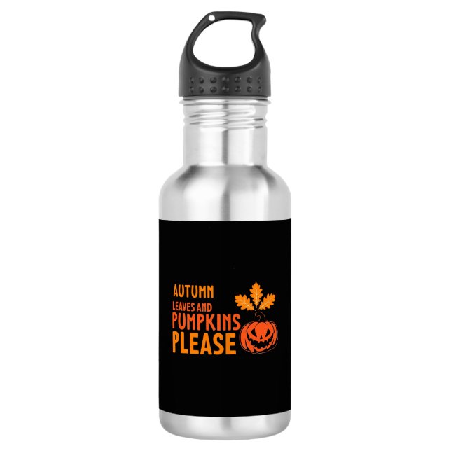 Herbstlaub Kürbisse Bitte Halloween Kürbis Oder Edelstahlflasche (Vorderseite)
