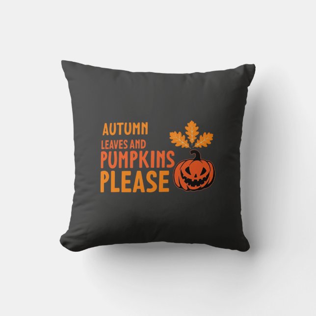 Herbstlaub Kürbisse Bitte Halloween Kürbis Oder Kissen (Vorderseite)