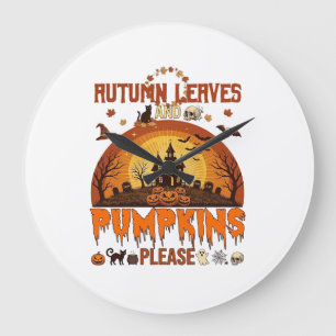 Herbstlaub Kürbisse Bitte Halloween Verhextes Zuha Große Wanduhr