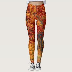 Herbstlaub-Leggings-orange Rot-Woodsy Szene Leggings