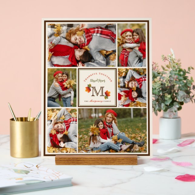 Herbstlaub Monogram 6 Foto Erntedank Acrylschild (Hochzeit)
