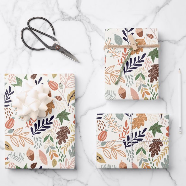 Herbstlaub Muster Geschenkpapier Set (Vorderseite)