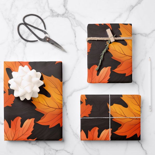 Herbstlaub Muster Geschenkpapier Set (Vorderseite)