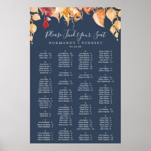 Herbstlaub   Navy Blue Alphabetification Seekarte Poster