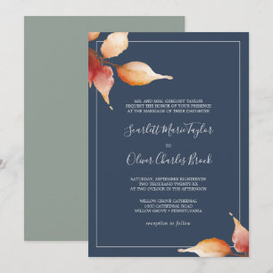 Herbstlaub Navy Blue & Burgund feierliche Hochze Einladung
