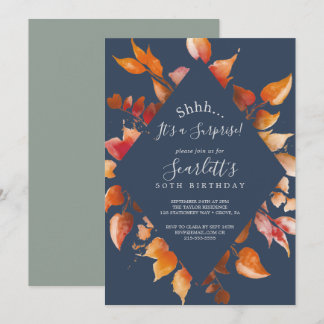 Herbstlaub | Navy Blue & Burgundy Surprise Party Einladung