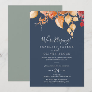 Herbstlaub   Navy Blue Elopement Empfang Einladung