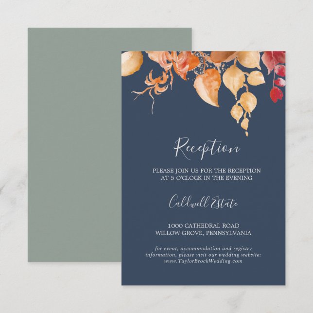 Herbstlaub | Navy Blue Empfang Insert Card (Vorne/Hinten)