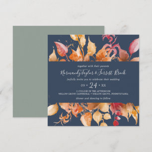 Herbstlaub   Navy Blue Lässig Square Wedding Einladung