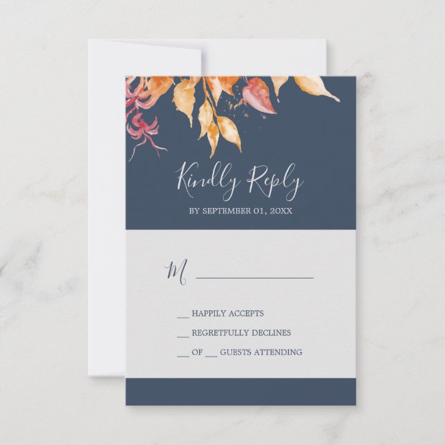 Herbstlaub | Navy Blue Simple RSVP Card Karte (Vorderseite)