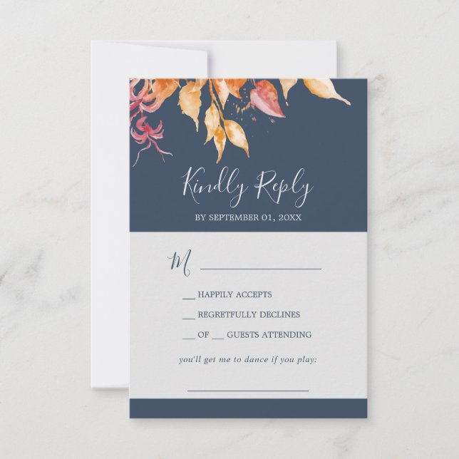 Herbstlaub | Navy Blue Song Request RSVP Card Karte (Vorderseite)